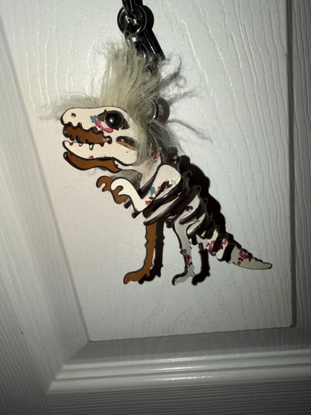 Coach RARE Rexy Dinosaur Leather Keychain With Floral Print & Faux Fur MOHAWK Ha - Picture 2 of 6